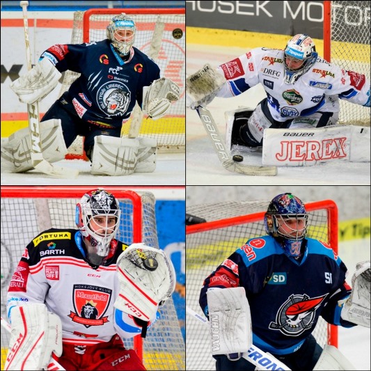Marek Čiliak, Patrik Rybár a Jánové Laco s Lašákem - české play-off ovládli slovenští brankáři. Marek Čiliak, Patrik Rybár a Jánové Laco s Lašákem - české play-off ovládli slovenští brankáři.
