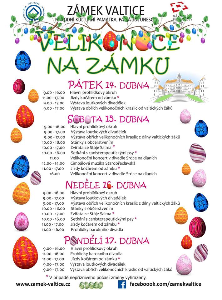 Program velikonočních akcí na valtickém zámku.