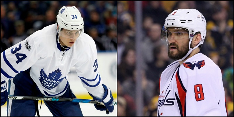 Souboj Austona Matthewse (vlevo) s Alexandrem Ovečkinem bude jedním z lákadel prvního kola play-off NHL.