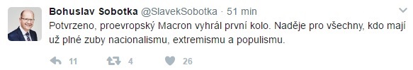 Tweet premiéra Bohuslava Sobotky (ČSSD).