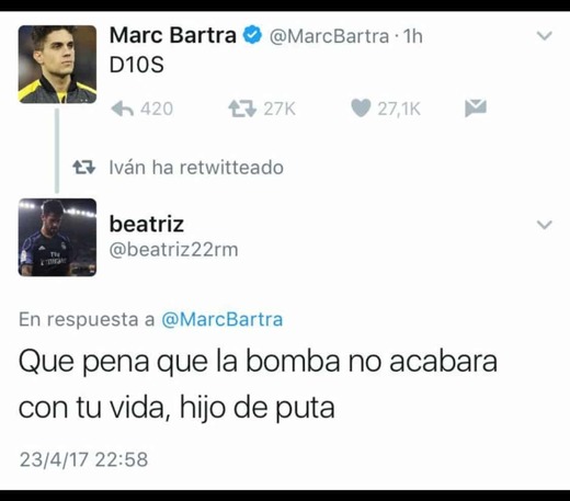 Fanoušci nadávají Bartrovi za jeho příspěvek na twitteru.