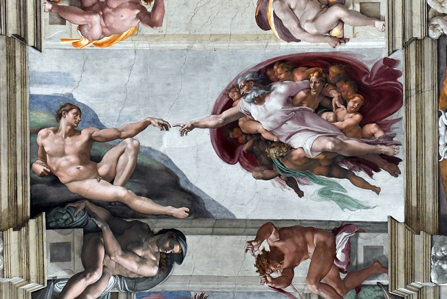 Freska od Michelangela Buonarroti v Sixtinské kapli.