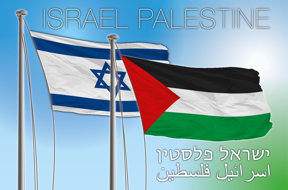 Izraelská a palestinská vlajka (ilustrační foto).