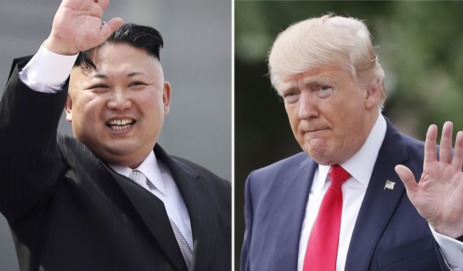 Zleva Kim Čong-un a Donald Trump.