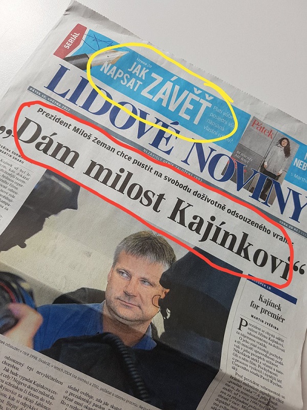 Titulní stránka Lidových novin z 12. května 2017. Titulní stránka Lidových novin z 12. května 2017.
