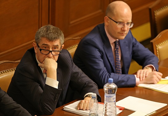 Ministr financí Andrej Babiš a premiér Bohuslav Sobotka.