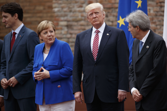 Zleva: J. Trudeau, Angela Merkelová, D. Trump a P. Gentiloni.