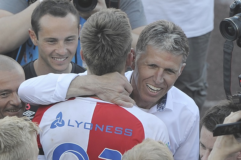 Trenér Jaroslav Šilhavý se raduje z úspěchu Slavie v závěrečném zápase proti Brnu. Výhra sešívaným zajistila titul
