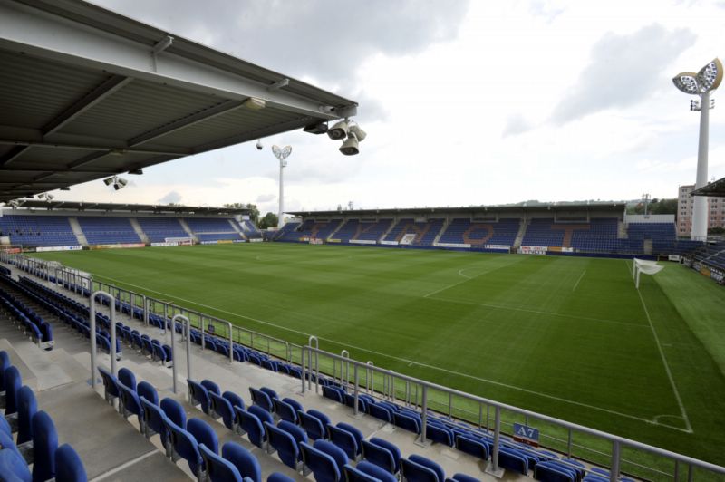 Fotbalový stadion v Uherském Hradišti. 