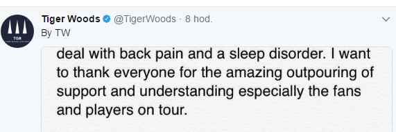 Tweet slavného golfisty Tigera Woodse.