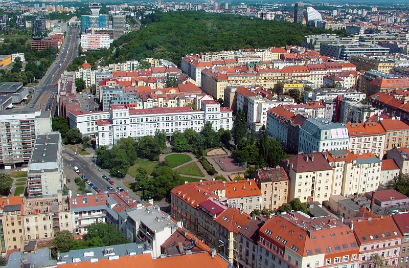 Pohled na Olšanskou ulici ze Žižkovské věže.