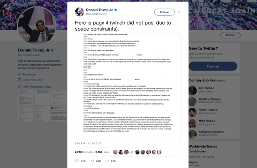 Zveřejněná elektronická korespondence D. Trumpa Jr. Zveřejněná elektronická korespondence D. Trumpa Jr.