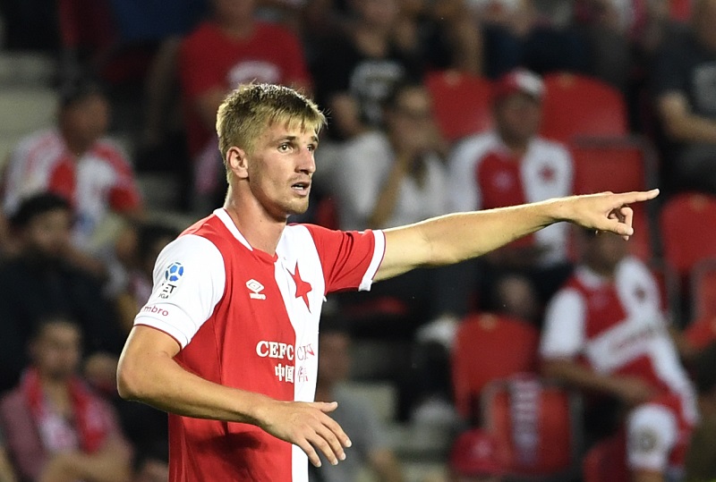 Stoper pražské Slavie Jakub Jagus v zápase proti Borisovu.
