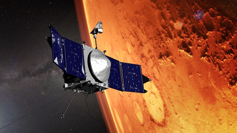 Vesmírná sonda Maven nad planetou Mars (ilustrační foto).