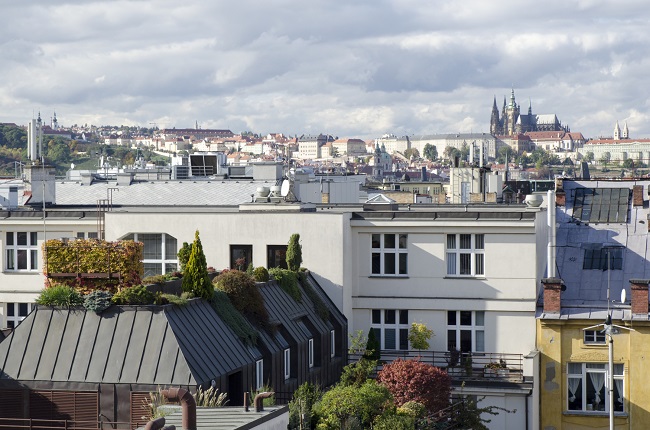 Pohled z terasy Paláce Lucerna v Praze.