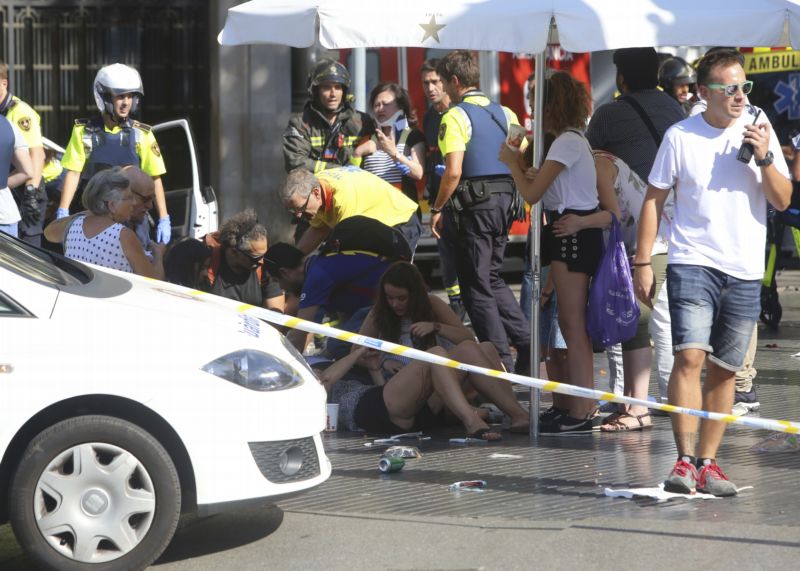 Místo po útoku, Barcelona.