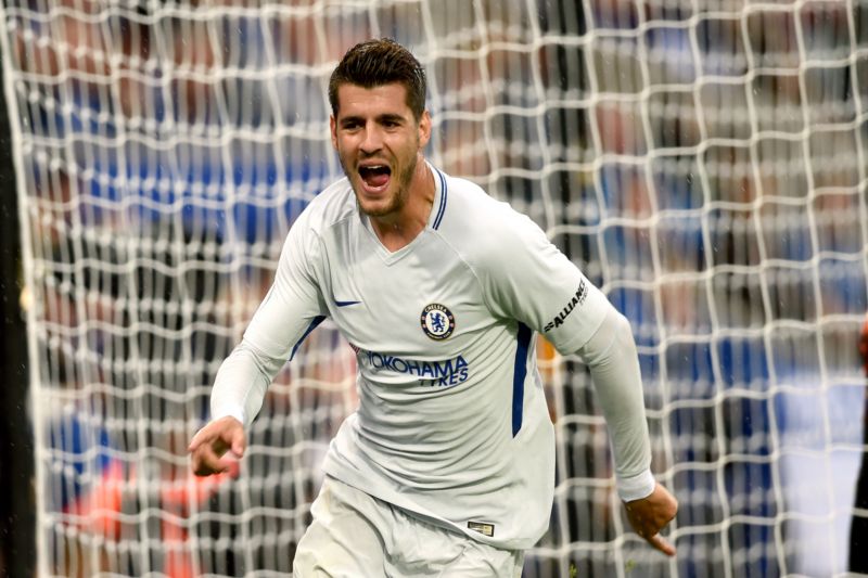 Alváro Morata slaví gól do sítě Leicesteru,
