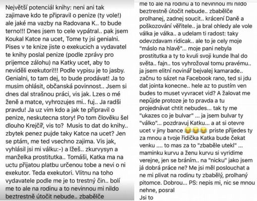 Textová komunikace vedená od Pavla Novotného směrem k Tomáši Řepkovi.