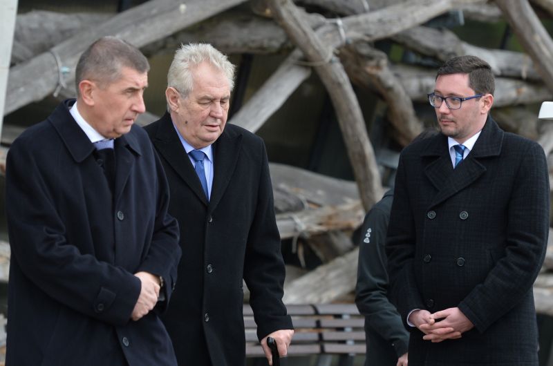 Andrej Babiš, Miloš Zeman a Jiří Ovčáček.