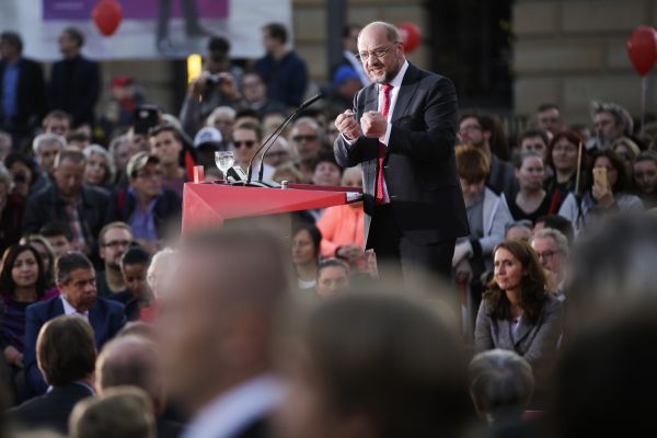 Lídr sociálních demokratů (SPD) Martin Schulze během kampaně.