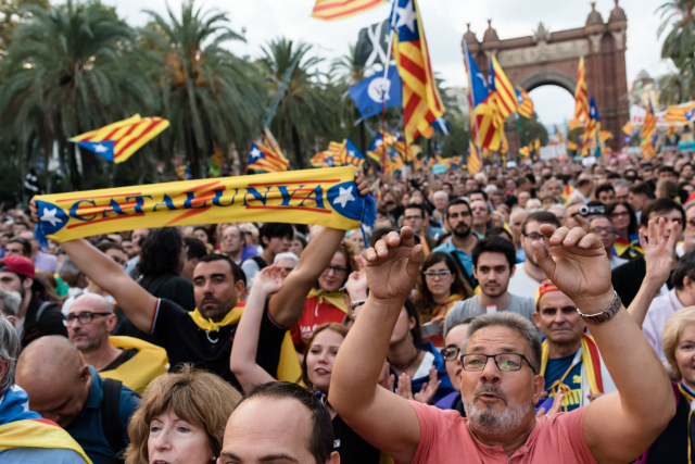 Demonstrace za nezávislost Katalánska, Barcelona.
