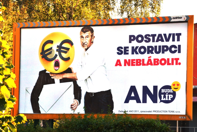 Volební billboard hnutí ANO s lídrem Andrejem Babišem.