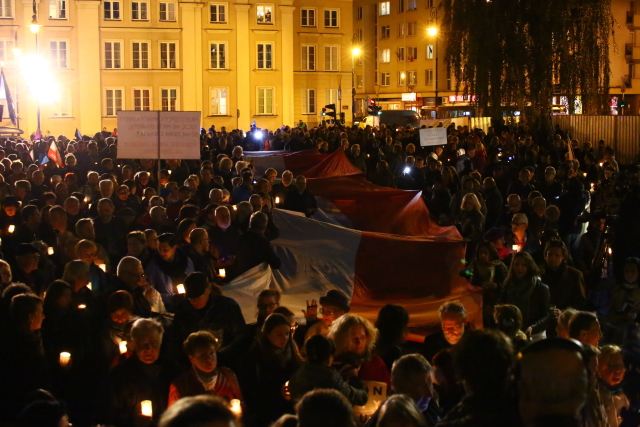 Protesty proti vládě ve Varšavě.