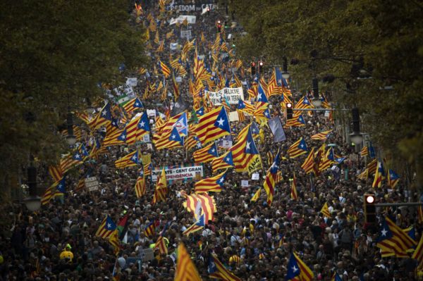 Demonstrace v Barceloně. 
