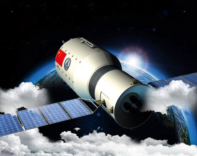 Vizualizace Tiangong-1 Tchien-kung Nebeský palác, vesmírná stanice.