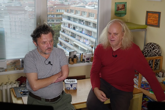 Hudebník Miroslav Wanek (vpravo) a malíř Martin Velíšek. Hudebník Miroslav Wanek (vpravo) a malíř Martin Velíšek.