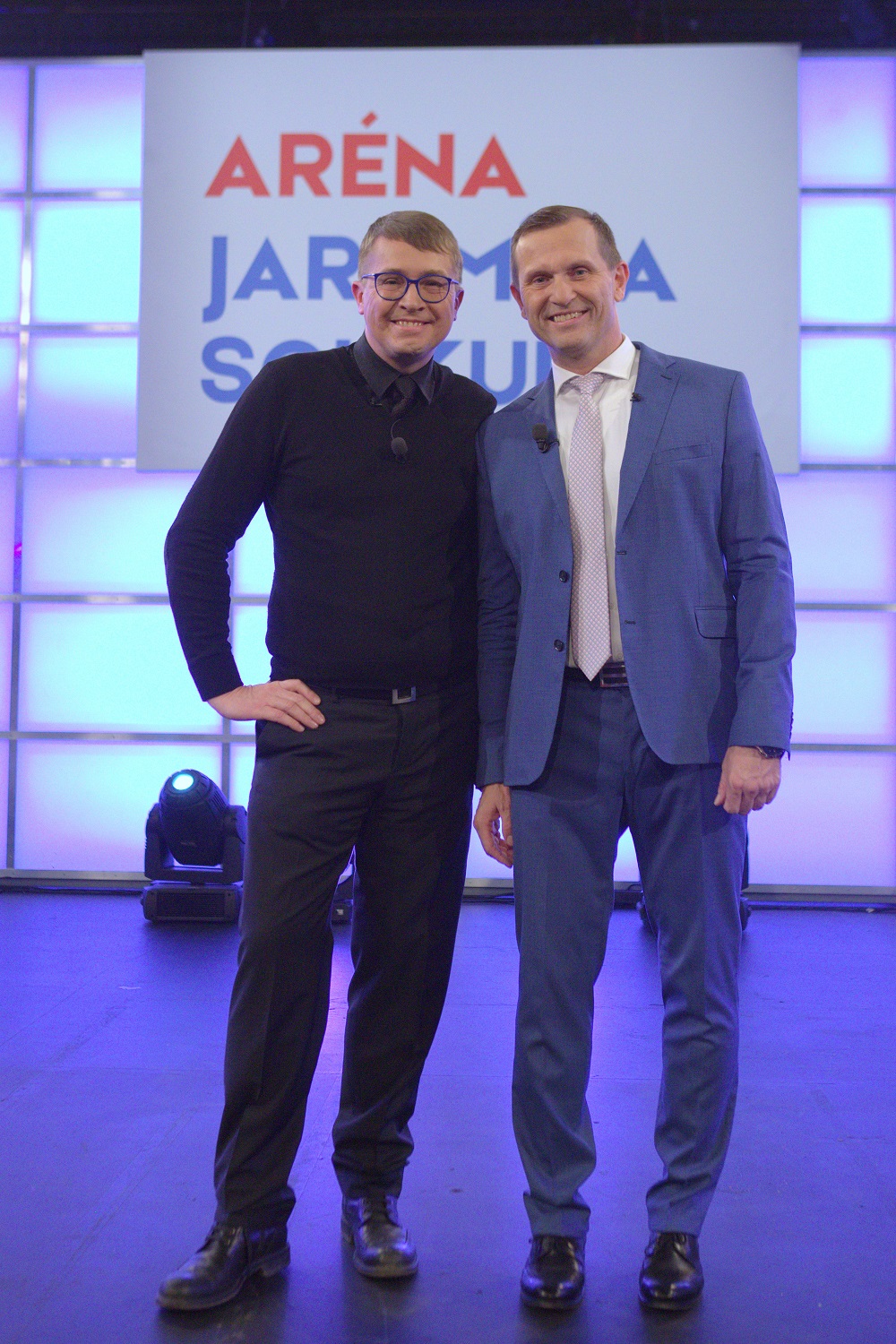 Roman Šmucler (vlevo) byl posledním hostem generálního ředitele TV Barrandov Jaromíra Soukupa v jeho pořadu Aréna. 