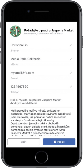 Facebook Jobs z pohledu uchazeče.