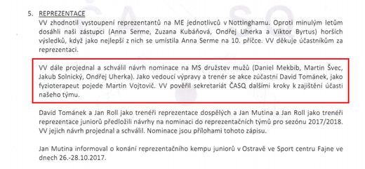 Nenápadná zmínka o nominaci na stránkách squashové asociace.