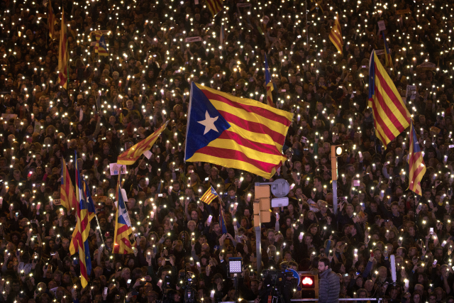Demonstrace Katalánců v Barceloně.