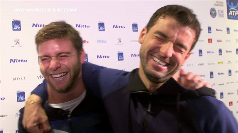 Grigor Dimitrov s tenisovým kolegou a přítelem Ryanem Harrisonem na ATP Finals.