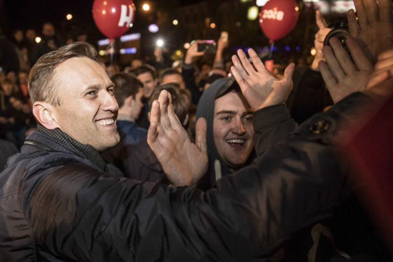 Alexej Navalnyj při volebním mítinku.