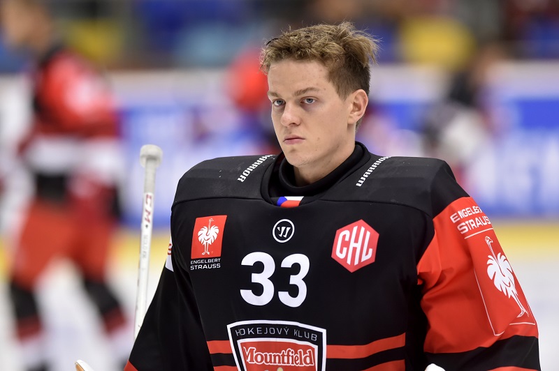 Gólman Jakub Sedláček ještě v dresu Hradce Králové. Gólman Jakub Sedláček ještě v dresu Hradce Králové.