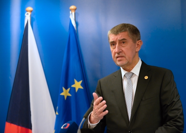 Premiér Andrej Babiš na tiskové konferenci na okraj summitu EU v Bruselu.