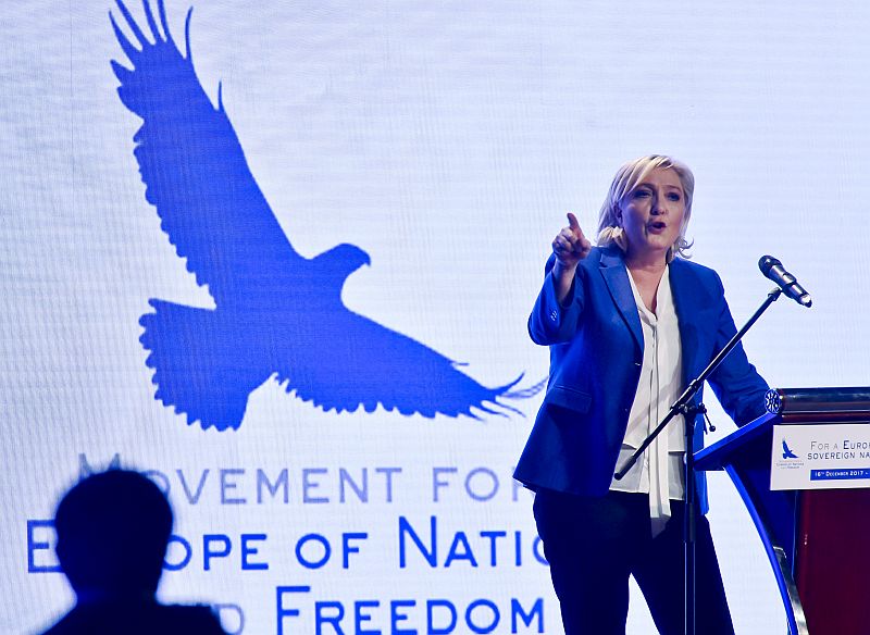 Francouzská pravicová politička a předsedkyně Národní fronty Marine Le Penová.