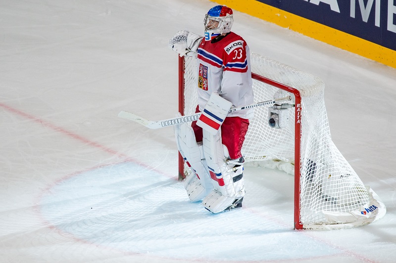 Hokejový brankář Pavel Francouz v reprezentačním dresu.