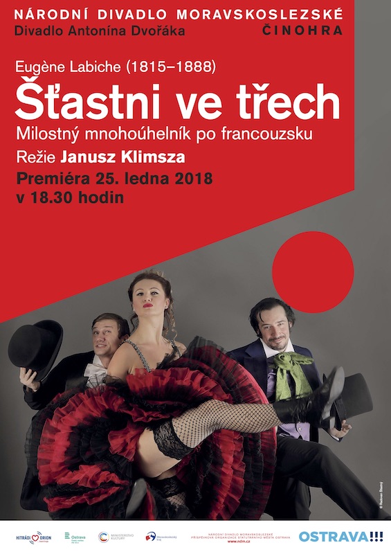 Plakát k představení Šťastni ve třech. 