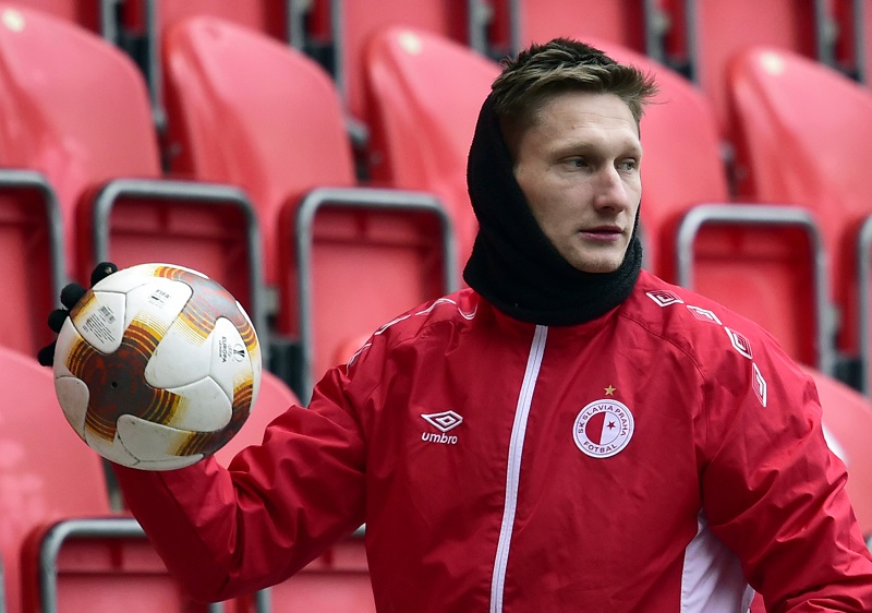 Útočník Slavie Milan Škoda na tréninku.