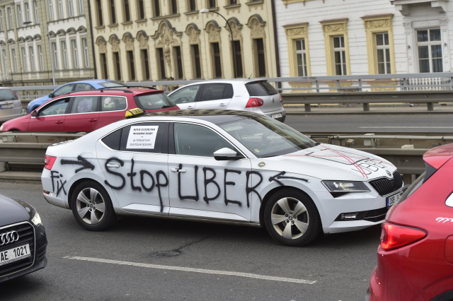 Protest taxikářů v Praze.