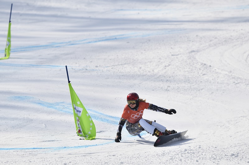Ester Ledecká při snowboardovém tréninku.