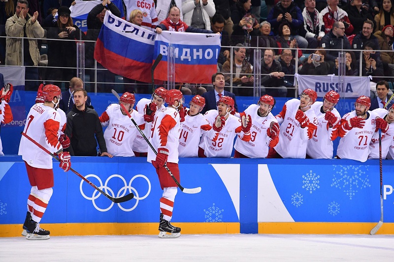 Olympijští sportovci z Ruska se chystají na hokejové finále. Olympijští sportovci z Ruska se chystají na hokejové finále.