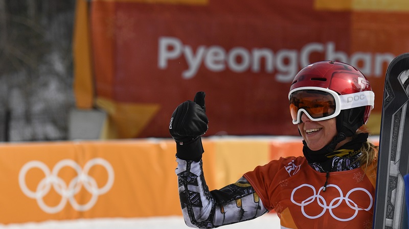 Ester Ledecká po vítězném závodě. Ester Ledecká po vítězném závodě.