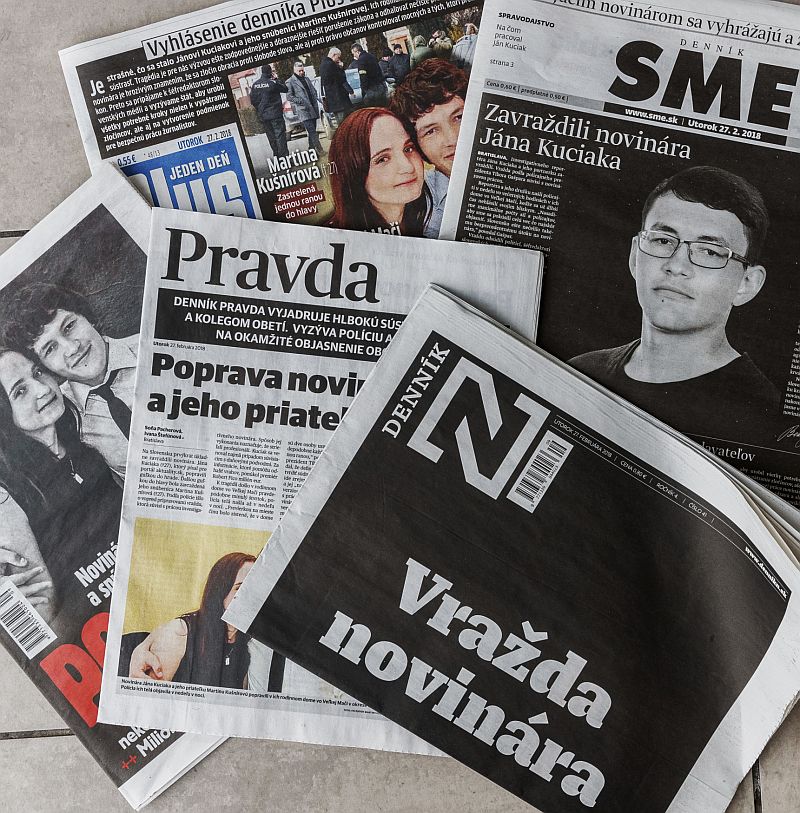 Titulní strany slovenských listů v reakci na vraždu novináře Jána Kuciaka.