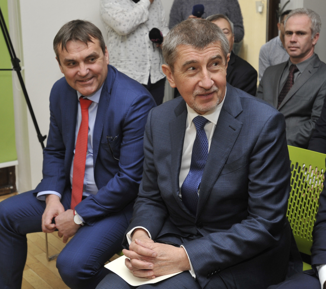 Brněnský primátor Petr Vokřál, předseda vlády v demisi Andrej Babiš. Brněnský primátor Petr Vokřál, předseda vlády v demisi Andrej Babiš.