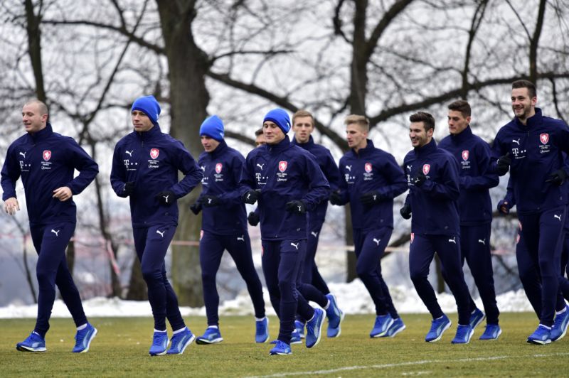 Česká reprezentace na pondělním tréninku.