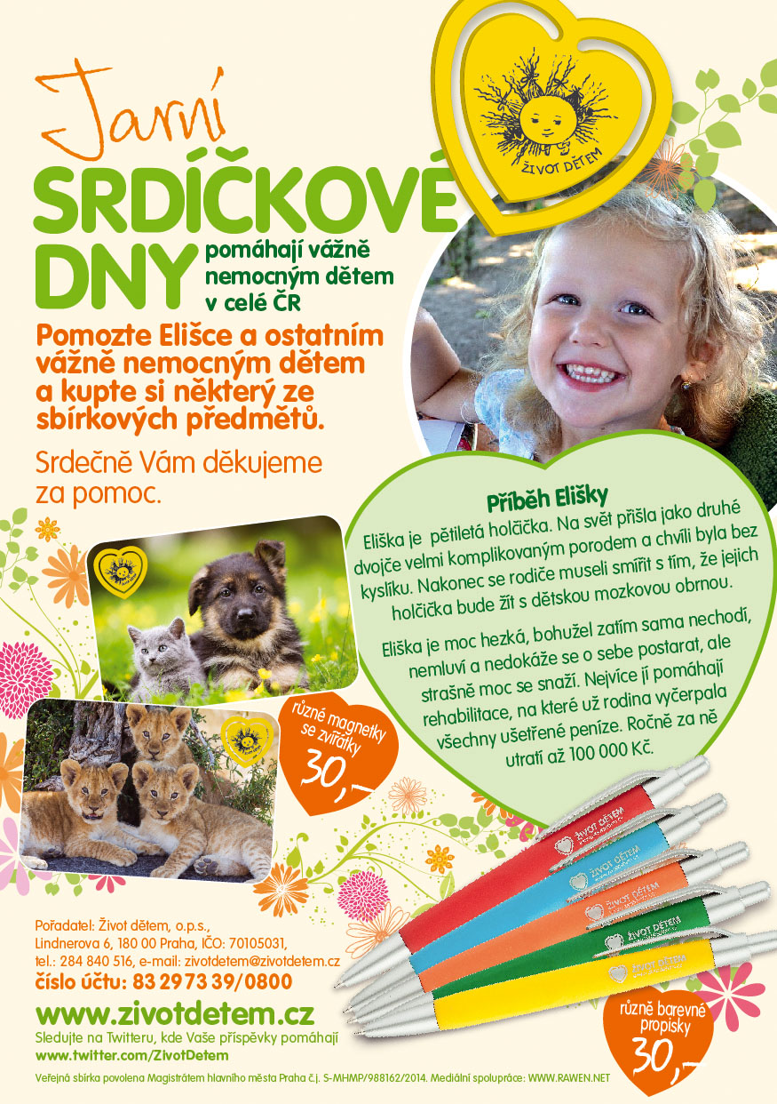 Startují Srdíčkové dny, vybrané peníze pomohou nemocným dětem.